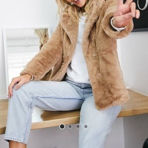 New Look faux fur coat in camel